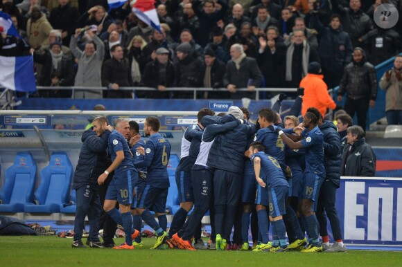 L'équipe de France lors de sa victoire sur l'Ukraine (3-0) qui lui offre la qualification au mondial 2014 au Brésil, le 19 novembre 2013 au Stade de France à Saint-Denis