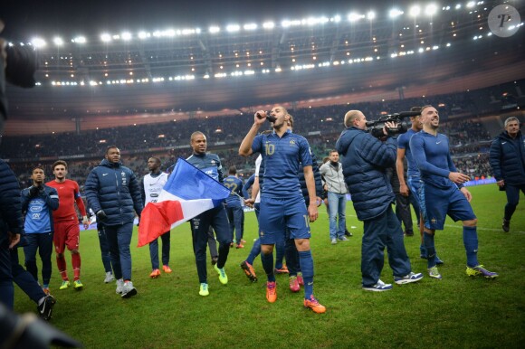 Karim Benzema lors de la victoire de l'équipe de France sur l'Ukraine (3-0) qui lui offre la qualification au mondial 2014 au Brésil, le 19 novembre 2013 au Stade de France à Saint-Denis