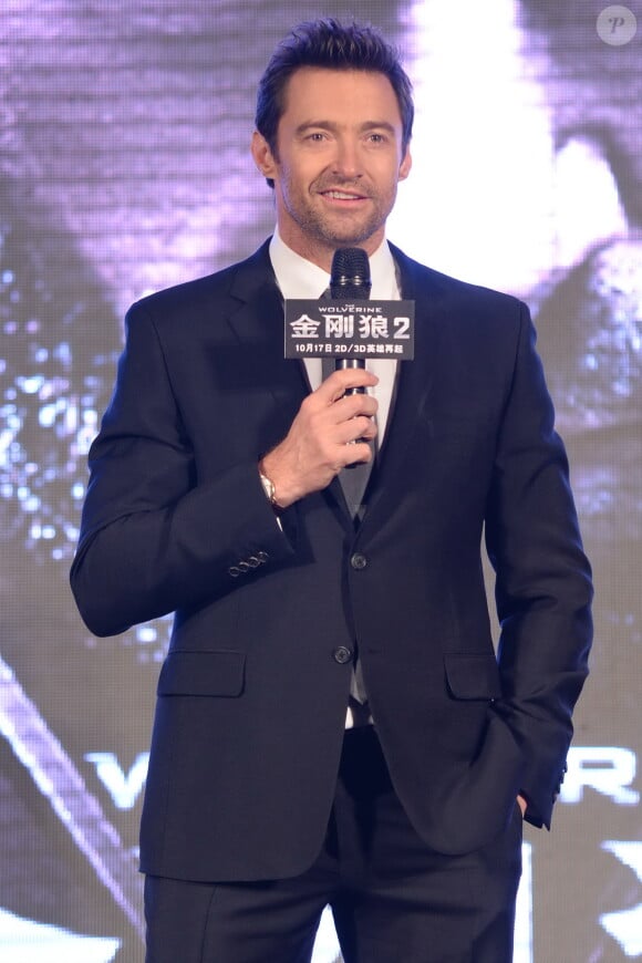 Hugh Jackman donne une conférence de presse à Beijing pour la sortie de son film "Wolverine". Le 15 octobre 2013.