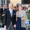 L'archiduc Imre d'Autriche et sa femme l'archiduchesse Kathleen, enceinte, au mariage du prince Felix de Luxembourg et de Claire Lademacher le 21 septembre 2013 à Sainte-Maximin-la-Sainte-Baume.