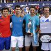 David Nalbandian avec Rafael Nadal et Novak Djokovic et Juan Monaco à Buenos Aires le 23 novembre 2013.