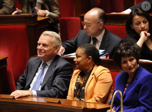 Jean Marc Ayrault, Christiane Taubira et Dominique Bertinotti à l'Assemblée nationale le 23 avril 2013.
