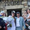 Sortie sous le riz pour le mariage civil de Thomas Langmann et Céline Bosquet à la mairie de Sartène, Corse du sud, le 21 juin 2013.