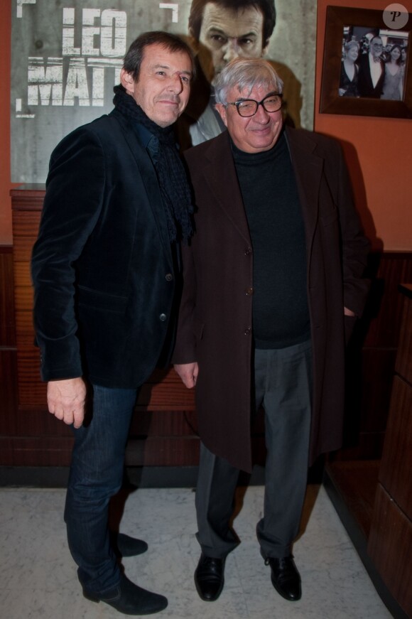Jean-Luc Reichmann et Thierry Heckendorn au Club de l'Etoile à Paris le 10 decembre 2013 pour la projection en avant-première de la série "Leo Matteï".
