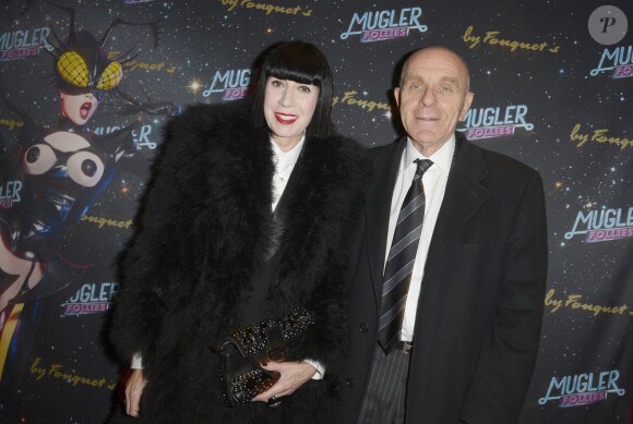 Chantal Thomass et son mari Michel Fabian lors de la 2e représentation du show de Thierry Mugler "Mugler Folies" au Théâtre Comédia, le 19 décembre 2013.