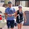 Exclusif - Teresa Palmer enceinte sort de son cours de gym avec son fiancé Mark Webber à Los Angeles, le 22 août 2013.