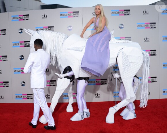 Lady Gaga, radieuse et à (faux) cheval lors des American Music Awards au Nokia Theatre L.A. Live. Los Angeles, le 24 novembre 2013.