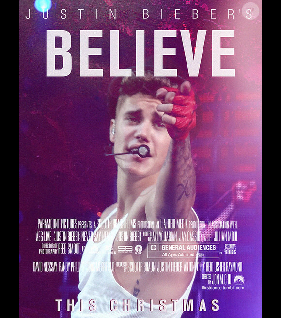 Believe, le deuxième documentaire de Justin Bieber, dans les salles le 25 décembre 2013.