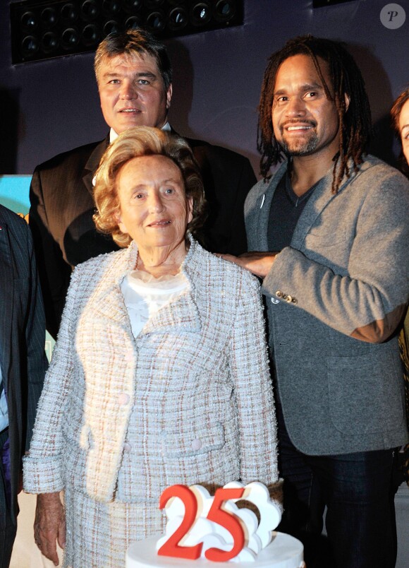Bernadette Chirac, David Douillet et Christian Karembeu - lancement de la 25e opération Pièces jaunes à l'hôpital Necker-Enfants malades à Paris le 8 janvier 2013.