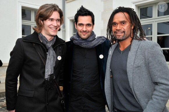 Amaury Vassili, Yoann Fréget et Christian Karembeu - lancement de la 25e opération Pièces jaunes à l'hôpital Necker-Enfants malades à Paris le 8 janvier 2013.