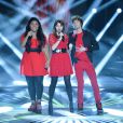 Claudia, Pauline et Mathieu sur le troisième prime en live de la Nouvelle Star. Le 2 janvier 2014.
