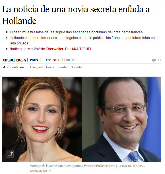 Article d'El Pais sur la supposée relation entre Julie Gayet et François Hollande