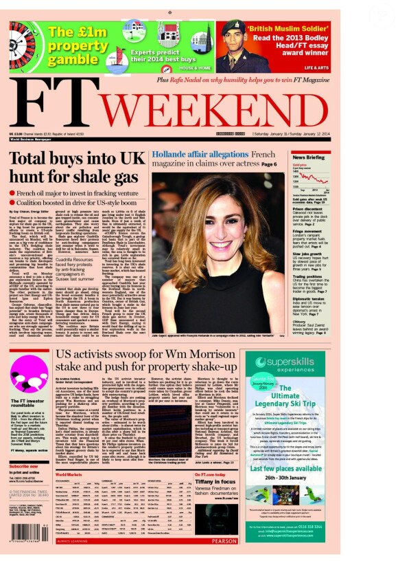 Le Financial Times (UK) évoque la supposée relation entre Julie Gayet et François Hollande