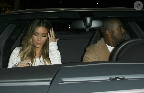 Kim Kardashian et son fiançé Kanye West ont partagé un dîner romantique à Los Angeles le 12 janvier 2014.