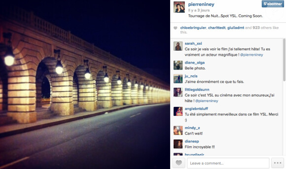 Pierre Niney a posté ce cliché sur son compte Instagram, laissant entendre qu'il tournait un spot de pub pour la maison Yves Saint Laurent beauté