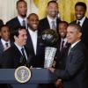 Barack Obama recevait l'équipe championne NBA du Heat de Miami à la Maison Blanche à Washington, le 14 janvier 2014
