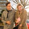 Kate Moss, splendide dans son manteau léopard, va déjeuner, le jour des ses 40 ans, avec son mari Jamie Hince à Londres, le 16 janvier 2014.