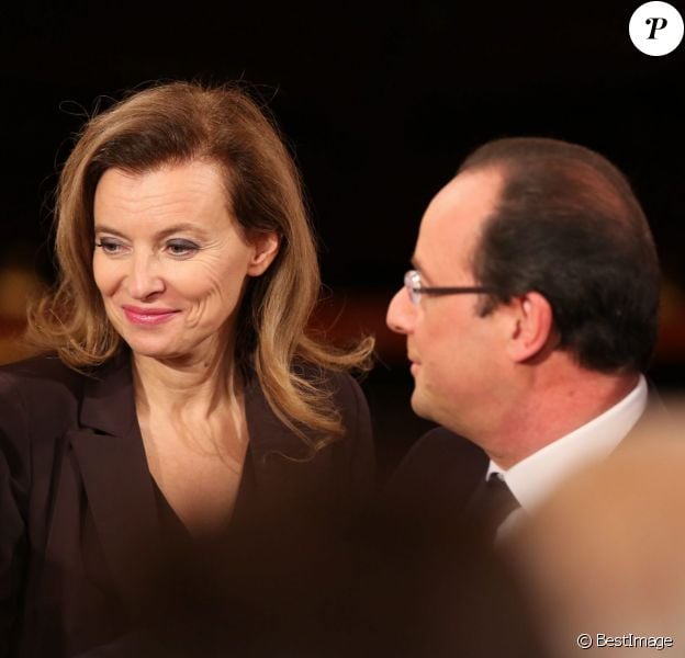 Claude Bartolone, Valerie Trierweiler et Francois Hollande lors de l'allocution du Président de la Republique Francaise, Francois Hollande à l'occasion du lancement des Commémorations du Centenaire de la première Guerre Mondiale, au Palais de l'Elysee, le 7 Novembre 2013.