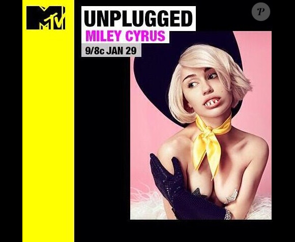 Miley Cyrus a publié un visuel très bizarre pour annoncer son concert sur MTV, le 29 janvier 2014.