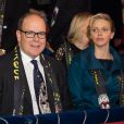 Le prince Albert II de Monaco et la princesse Charlene au soir de la représentation du 21 janvier 2014 au 38e Festival International du Cirque de Monte-Carlo, marquée par la remise des prix du Festival, les Clowns d'or, d'argent et de bronze. 