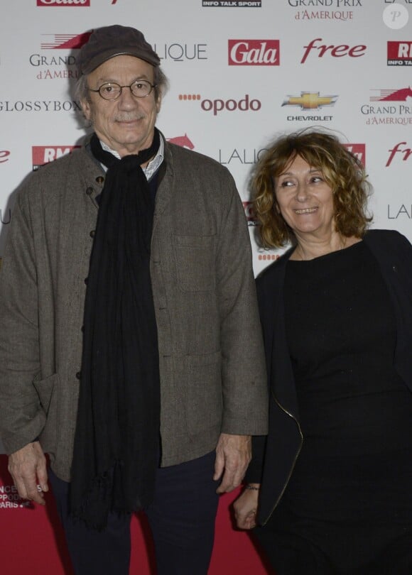 Patrick Chesnais et sa femme Josiane Stoleru lors du 93e Grand Prix d'Amérique à l'Hippodrome de Vincennes, le 26 janvier 2014