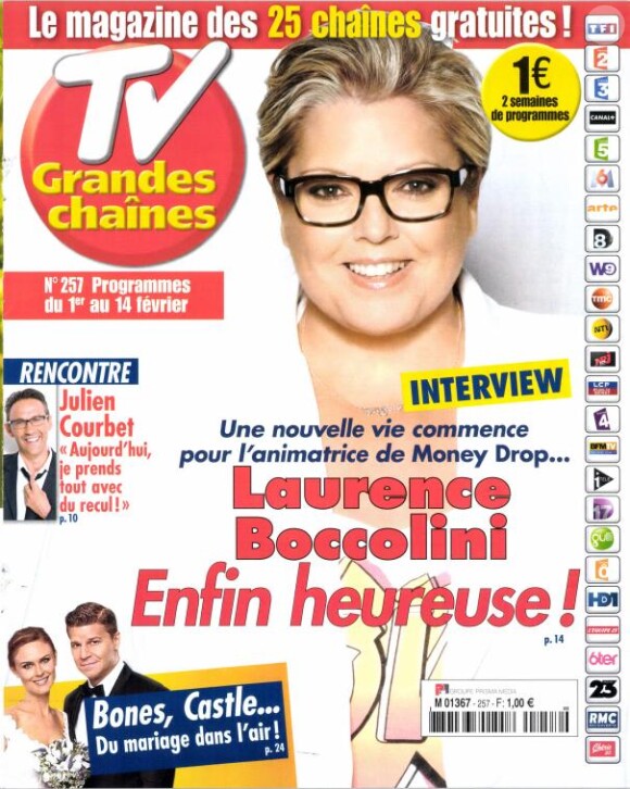 Laurence Boccolini, en une du magazine TV Grandes Chaînes, en kiosques le lundi 27 janvier 2014.
