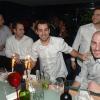Michael Guigou, Cédric Paty au restaurant la Gioia à Paris pour célébrer le titre de champion d'Europe de handball décroché face au Danemark, le 27 janvier 2014