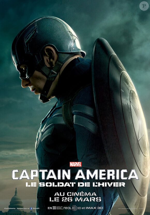 Affiche personnage Captain America : Le Soldat de l'Hiver avec Chris Evans.