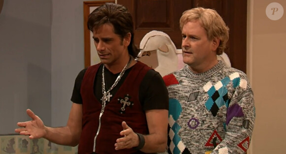 John Stamos et Dave Coulier, les acteurs de La Fête à la maison dans un sketch avec Jimmy Fallon, diffusé le 29 janvier 2014.