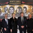 La princesse Charlene de Monaco a assisté au championnat du monde WBA des poids moyens entre Gennady Golovkin et Osumanu Adama au côté de son père Michael Wittstock dans la salle des Etoiles du Sporting de Monte-Carlo, à Monaco le 1er février 2014