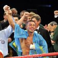 Gennady Golovkin après sa victoire sur Osumanu Adama, lors du championnat du monde WBA des poids moyens à Monaco, le 1er février 2014
