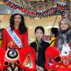 Miss France 2014, Flora Coquerel, et Sylvie Tellier, enceinte, ont assisté à des célébrations pour le Nouvel An chinois, au Printemps-Haussmann à Paris, le 5 février 2014.