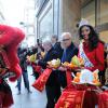 Miss France 2014, Flora Coquerel, et Sylvie Tellier, enceinte, ont assisté à des célébrations pour le Nouvel An chinois, au Printemps-Haussmann à Paris, le 5 février 2014.