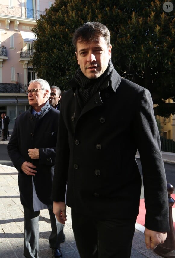 Flavio Roma, Claudio Ranieri et Eric Abidal aux obsèques de Michel Pastor en l'église Saint-Charles à Monaco le 6 février 2014.