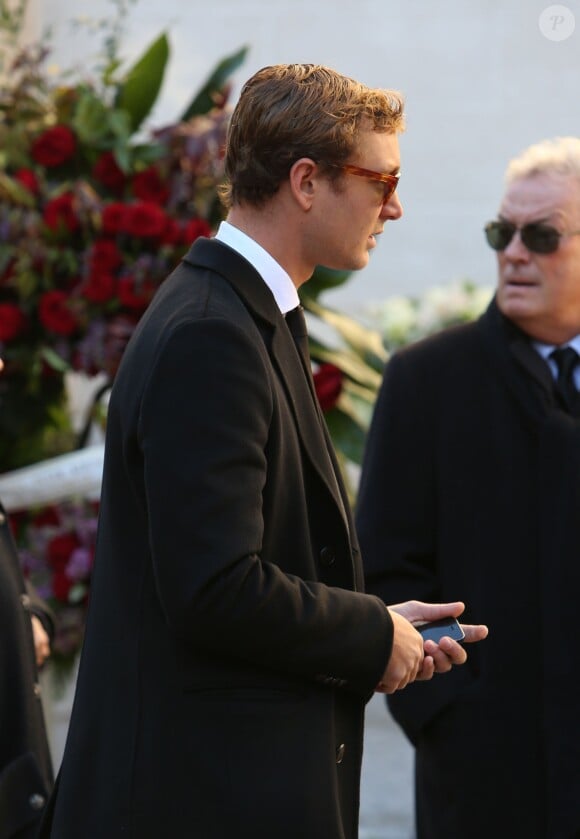 Pierre Casiraghi aux obsèques de Michel Pastor en l'église Saint-Charles à Monaco le 6 février 2014.