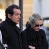 Estelle Lefébure et son compagnon Pascal Ramette aux obsèques de Michel Pastor en l'église Saint-Charles à Monaco le 6 février 2014.