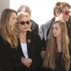 Sylvie Vartan, son mari Tony Scotti et ses petites filles Ilona et Emma (filles de David Hallyday et d'Estelle Lefébure) aux obsèques de Michel Pastor en l'église Saint-Charles à Monaco le 6 février 2014.