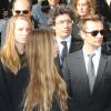 David Hallyday et ses filles Ilona et Emma aux obsèques de Michel Pastor en l'église Saint-Charles à Monaco le 06 février 2014