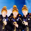 Sven Kramer, Jorrit Bergsma et Jan Blokhuizen ont réalisé un triplé dans le 5 000 mètres en patinage de vitesse aux JO de Sotchi le 8 février 2014