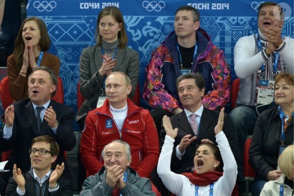 Vladimir Poutine, lors de l'épreuve de patinage artistique par équipes lors de ses Jeux olympiques d'hiver à Sotchi, le 9 février 2014