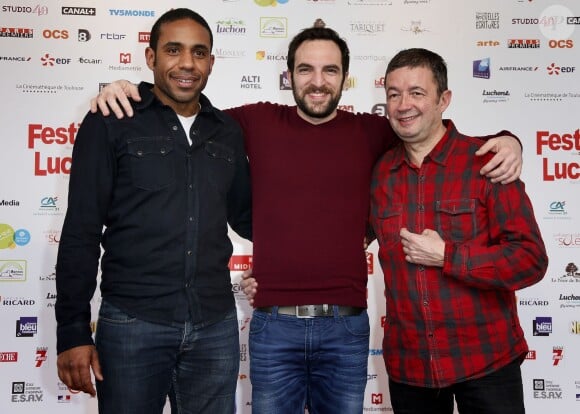 David Mora, Frederic Bouraly et Loup Denis Elion lors du 16e Festival des créations télévisuelles de Luchon, à Luchon, le 14 février 2014