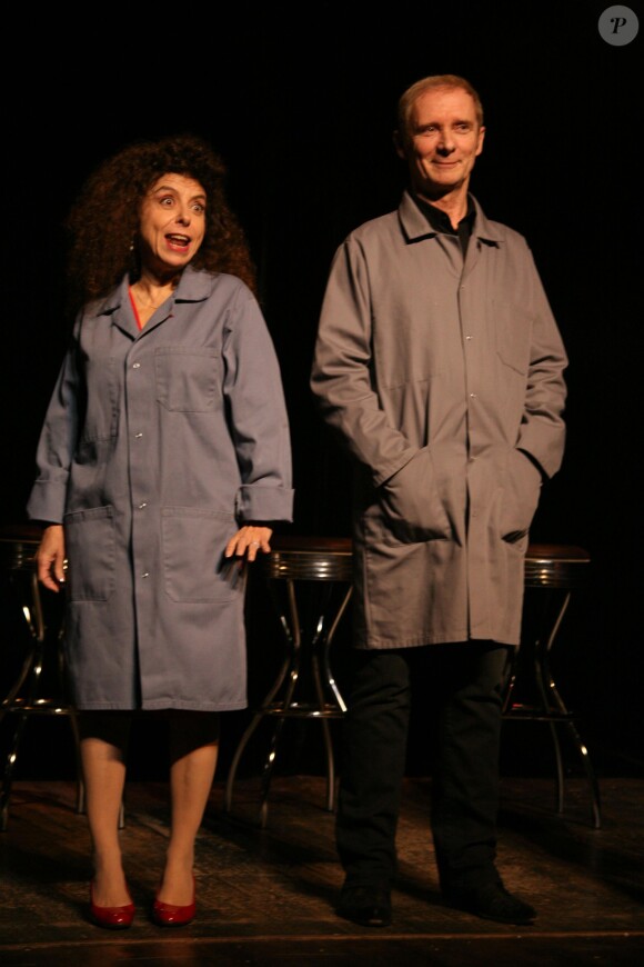 Isabelle de Botton, Geoffroy Thiebaut lors du filage de la pièce "Mots d'excuse" au Théâtre Michel à Paris le 16 janvier 2014.