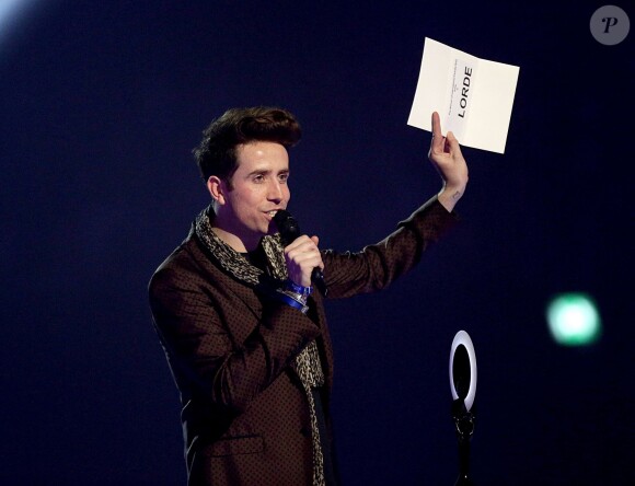 Nick Grimshaw announces Lorde as the winner of the Best International Female award on stage during the 2014 Brit Awards at the O2 Arena, London, UK on February 19, 2014. Photo by Yui Mok/PA Wire/ABACAPRESS.COM20/02/2014 - London