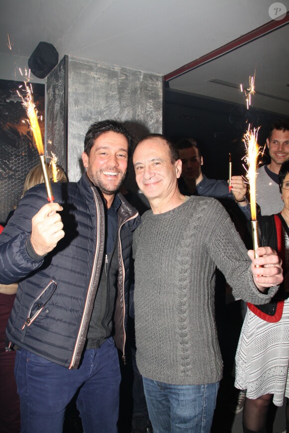 Exclusif - Titof et Gérard Miller durant le 34e anniversaire de Steevy Boulay dans le bar restaurant le "Who's" dans le Marais à Paris, le 19 février 2014