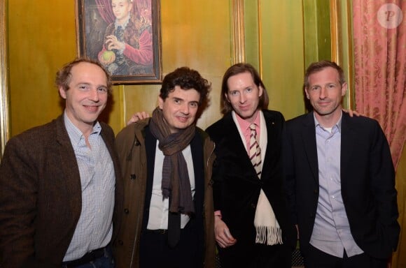 Arnaud Desplechin, Nicolas Saada, Wes Anderson et Spike Jonze lors de la soirée The Grand Budapest Hotel à Paris, le 20 février 2014.