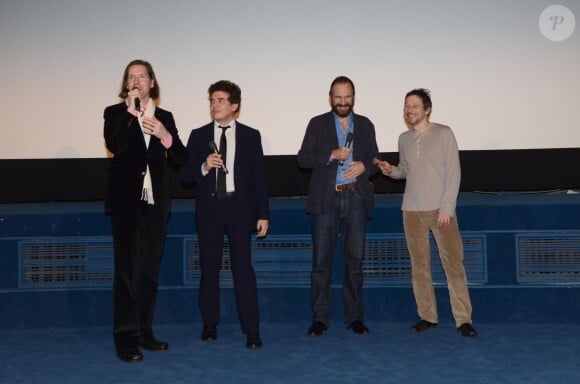 Wes Anderson, Ralph Fiennes et Mathieu Amalric lors de la soirée The Grand Budapest Hotel à Paris, le 20 février 2014.
