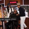 Nile Rodgers, Stevie Wonder et Pharrell Williams avec Daft Punk aux Grammy Awards à Los Angeles le 26 janvier 2014.