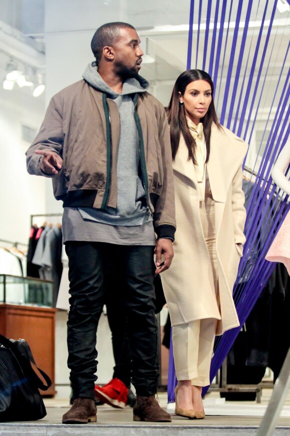 Kanye West et Kim Kardashian, de passage à la boutique Jeffrey dans le quartier du Meatpacking District. New York, le 24 février 2014.