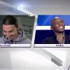 Zoumana Camara mort de rire face aux attaques de son ami et coéquipier Zlatan Ibrahimovic après le match entre Toulouse et le PSG, à Toulouse le 23 février 2014