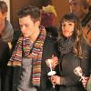 Lea Michele, Chris Colfer, Chord Overstreet, Darren Criss sur le tournage de la série "Glee" à Los Angeles. Le 25 février 2014.